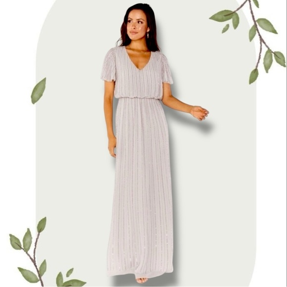 Show Me Your MuMu NWT Beaded Michelle Flutter Formal Maxi Dress Dove Gray- Small - Picture 1 of 11